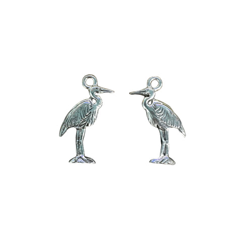Heron Bird Charms - Qty 5 - Lead Free Pewter Silver - American Made