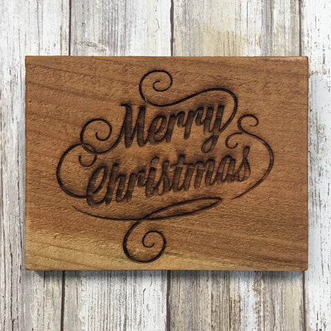Small Rustic Merry Christmas Sign - Laser Engraved Cedar Wood