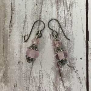Ornate Victorian Style Pink Lampwork Glass Earrings