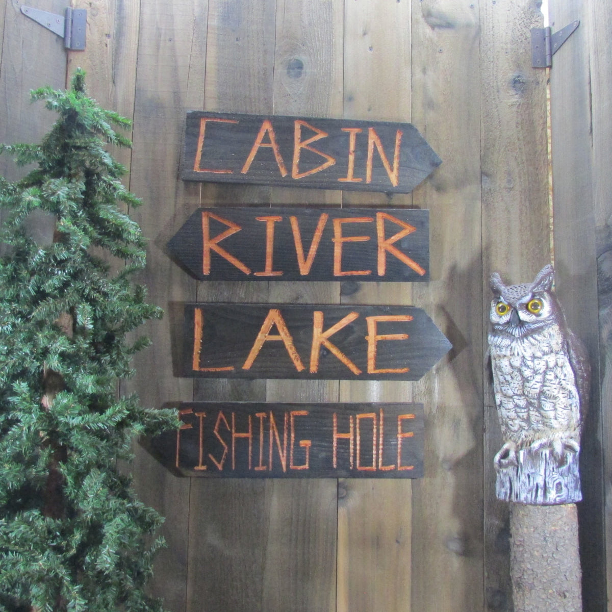 Cabin River Lake Fishing Hole Directional Lawn Ornament Sign