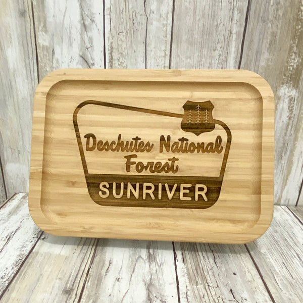 Deschutes National Forest Sunriver Bamboo Lid Glass Food or Knick Knack Container - Laser Engraved