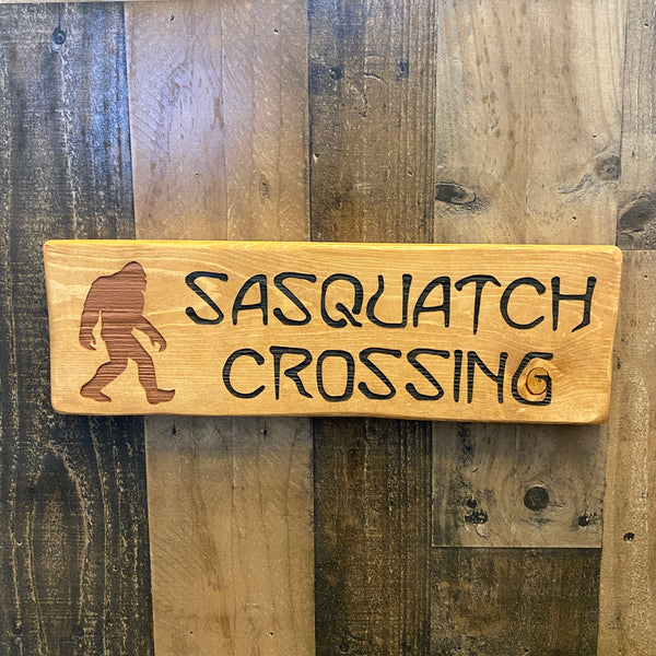 Rustic Sasquatch Crossing Lawn Ornament Sign -  Pine Wood Decor