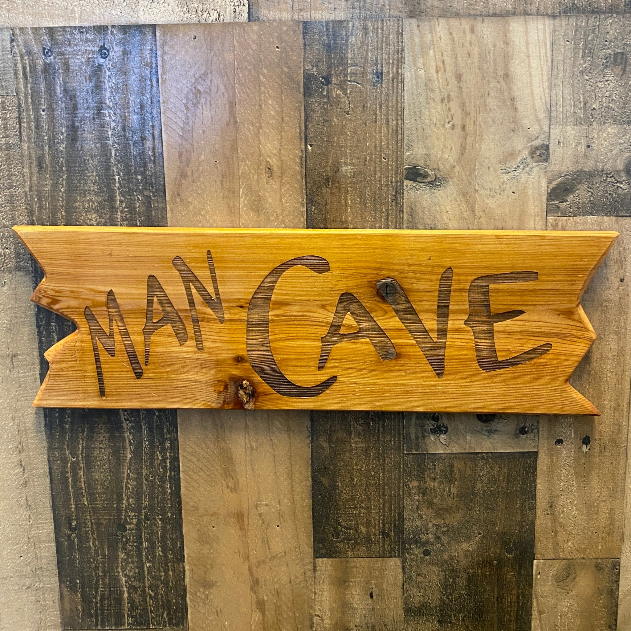 Rustic Man Cave Sign - Carved Cedar Wood