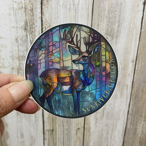 Sunriver Oregon Deer Stained Glass Vinyl Sticker - Created by Vivian Houser