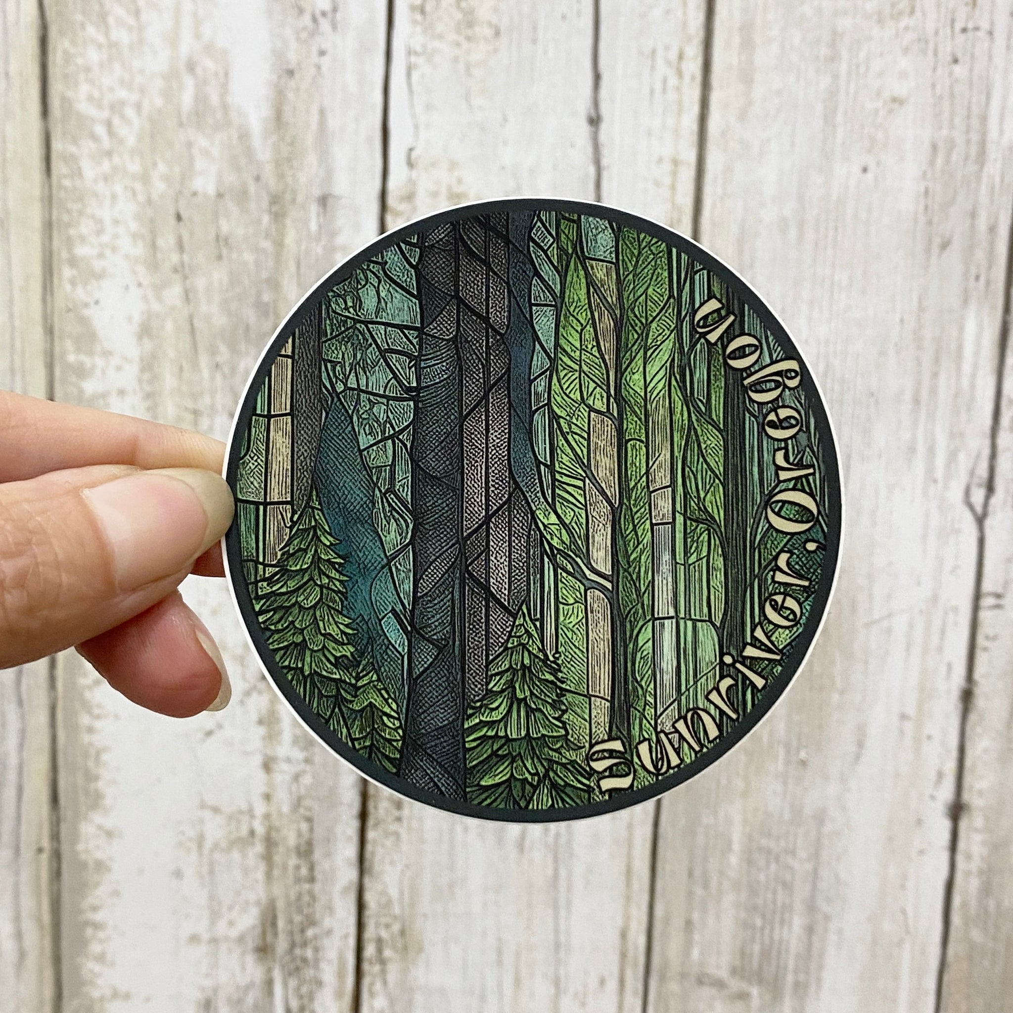 Sunriver Oregon Forest Trees Stained Glass Vinyl Sticker - Created by Vivian Houser