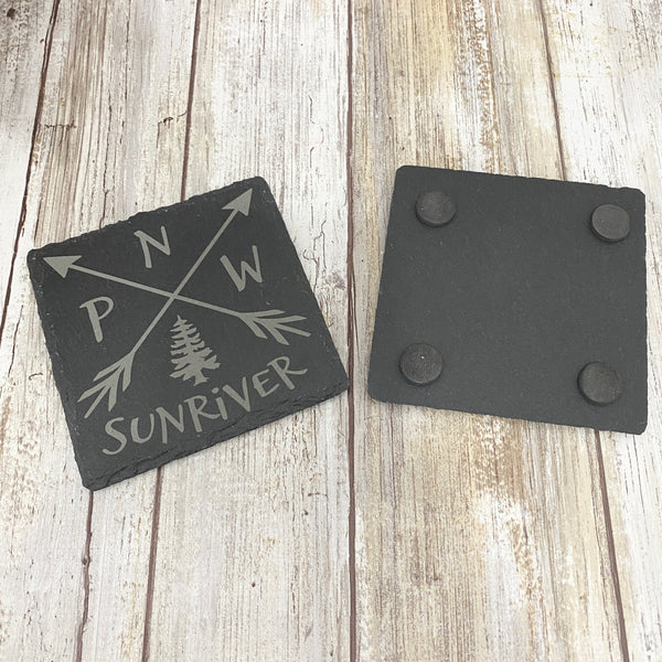Sunriver PNW Arrow Individual Slate Coaster - Laser Engraved