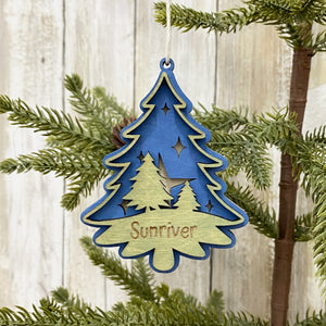Sunriver Oregon Starry Night 3 Dimensional Tree Shape Deer Christmas Tree Ornament