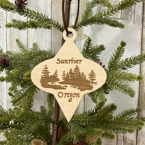 Sunriver Oregon Rustic Pine Tree River Scene - Christmas Tree Ornaments