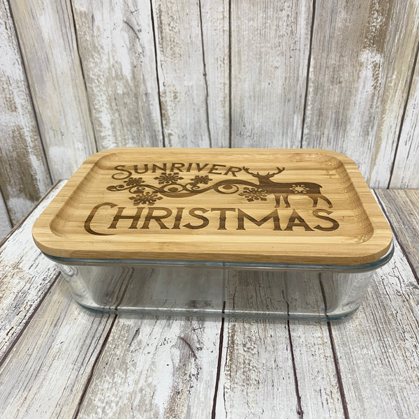 Sunriver Christmas - Bamboo Lid Glass Food or Knick Knack Container - Laser Engraved