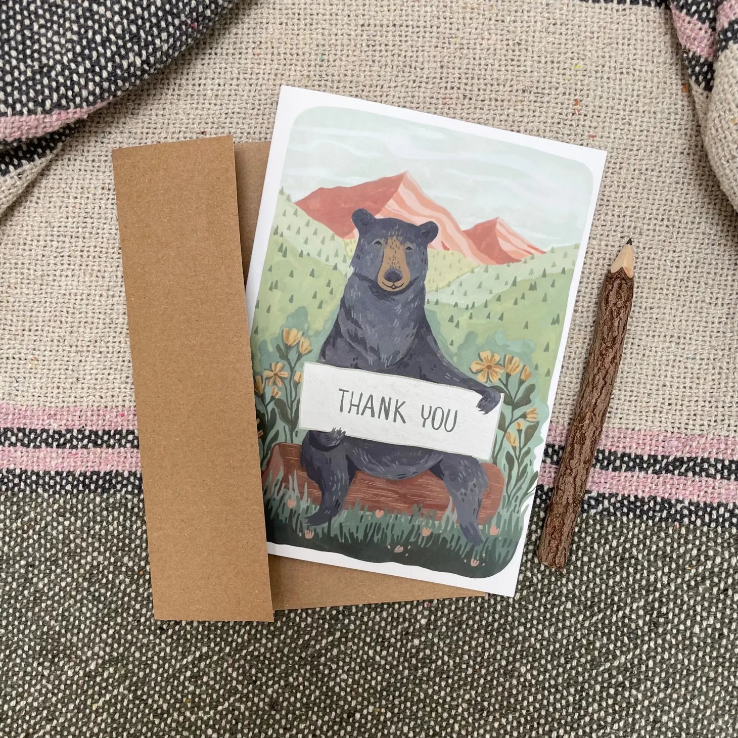 Thank You Bear Card - Blank Greeting Card - Created by Little Pine Artistry Canyon & Cove