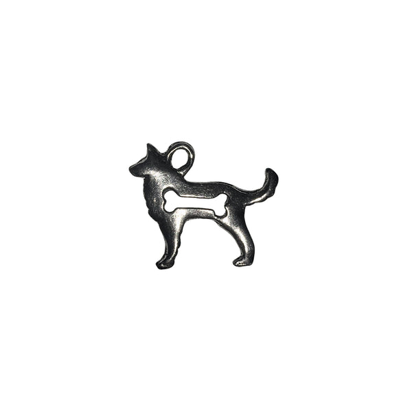 Dog with Bone Cut Out Charms - Qty 5 - Lead Free Pewter Silver - American Made