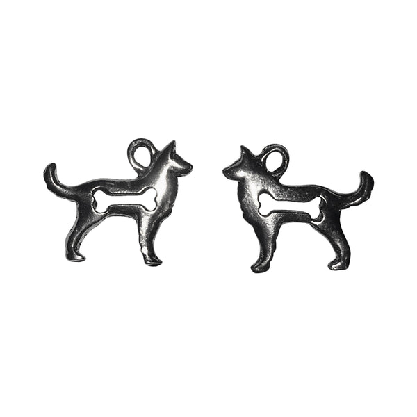 Dog with Bone Cut Out Charms - Qty 5 - Lead Free Pewter Silver - American Made