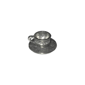 Tea Cup and Saucer Charms - Qty 5 - Lead Free Pewter Silver - American Made