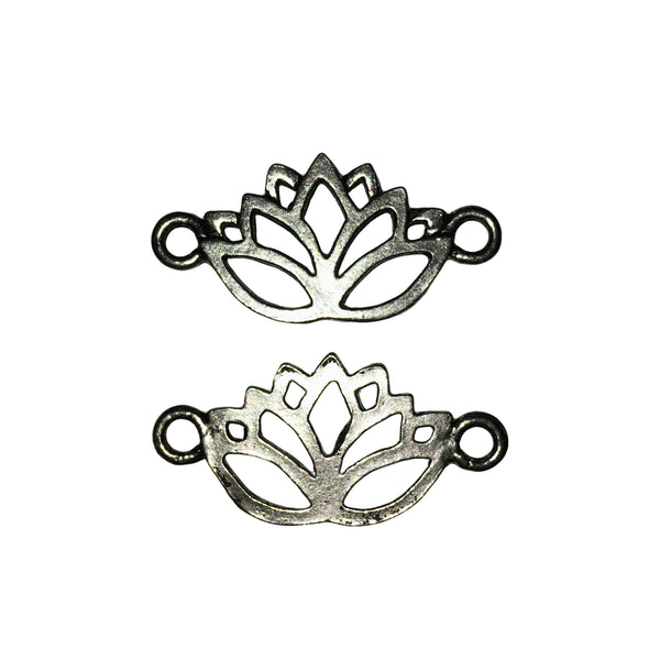 Lotus Flower Link - Qty 5 - Lead Free Pewter Silver - American Made