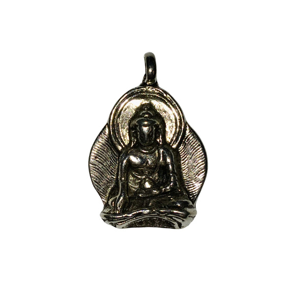 Sitting Buddha Pendant Charm - Qty 5 - Lead Free Pewter Silver - American Made