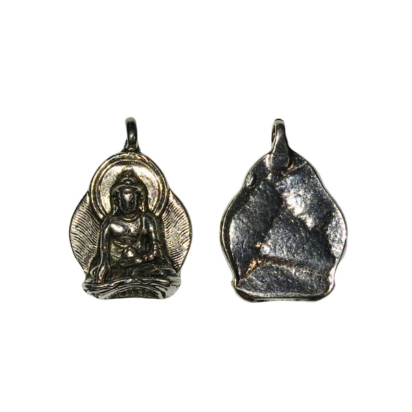 Sitting Buddha Pendant Charm - Qty 5 - Lead Free Pewter Silver - American Made