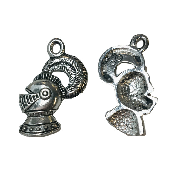 Knight Helmet Charms - Qty of 5 Charms - Lead Free Pewter Silver - American Made