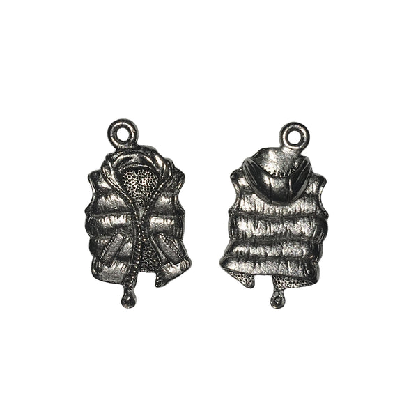 Down Vest Charms - Qty 5 - Lead Free Pewter Silver - American Made