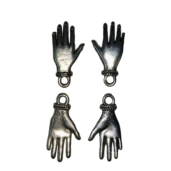 Large Left & Right Hand Charms - Qty 2 Pairs - Lead Free Pewter Silver