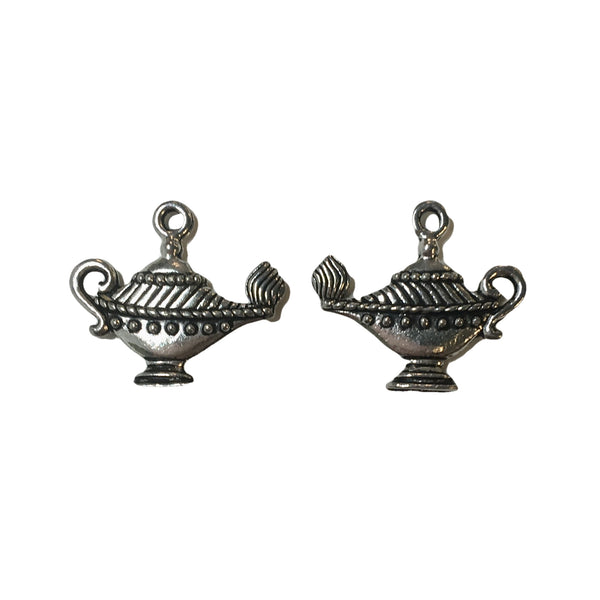 Genie's Magic Lamp Charms - Qty of 5 Charms - Lead Free Pewter Silver - American Made