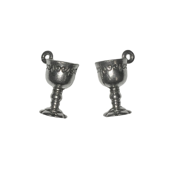 Wine Goblet Charms - Qty 5 - Lead Free Pewter Silver - American Made