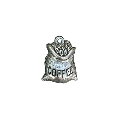Coffee Bean Bag Charms - Qty 5 - Lead Free Pewter Silver - American Made