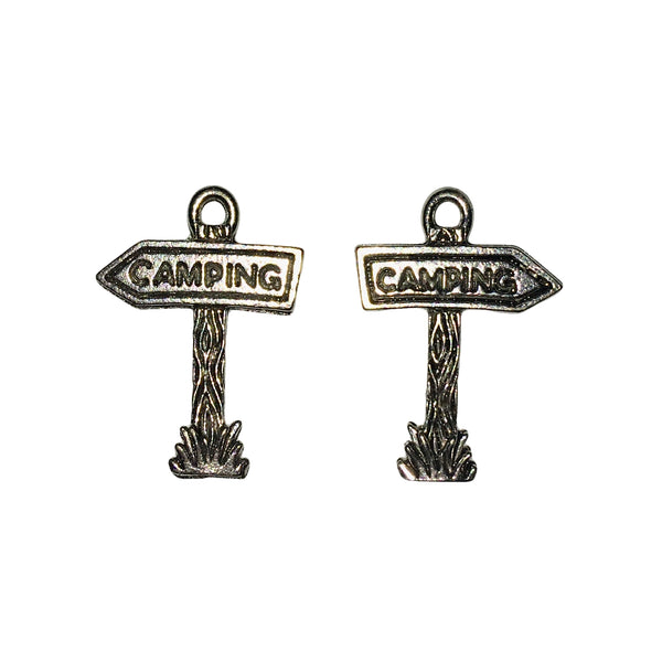 Camping Sign Charms - Qty 5 - Lead Free Pewter Silver - American Made