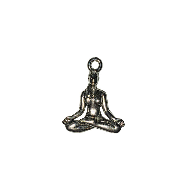 Yoga Lotus Position Meditation Charm - Qty 5 - Lead Free Pewter Silver - American Made