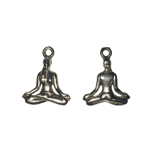 Yoga Lotus Position Meditation Charm - Qty 5 - Lead Free Pewter Silver - American Made
