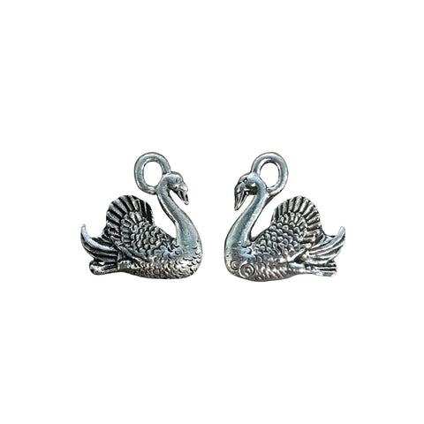 Swan Bird Charms - Qty 5 - Lead Free Pewter Silver - American Made