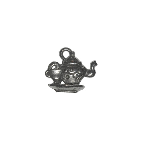Tea Pot with Cup Charms - Qty 5 - Lead Free Pewter Silver - American Made