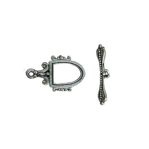 Fancy Crest Toggle Clasp - Qty of 1 Clasp Set - Lead Free Pewter Silver - American Made