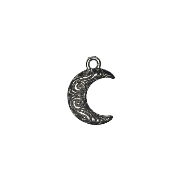 Spiral Crescent Moon Charms - Qty 5 - Lead Free Pewter Silver - American Made