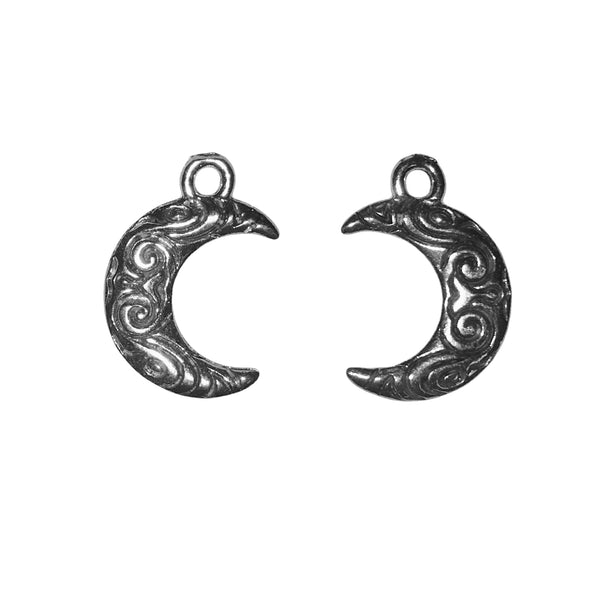Spiral Crescent Moon Charms - Qty 5 - Lead Free Pewter Silver - American Made