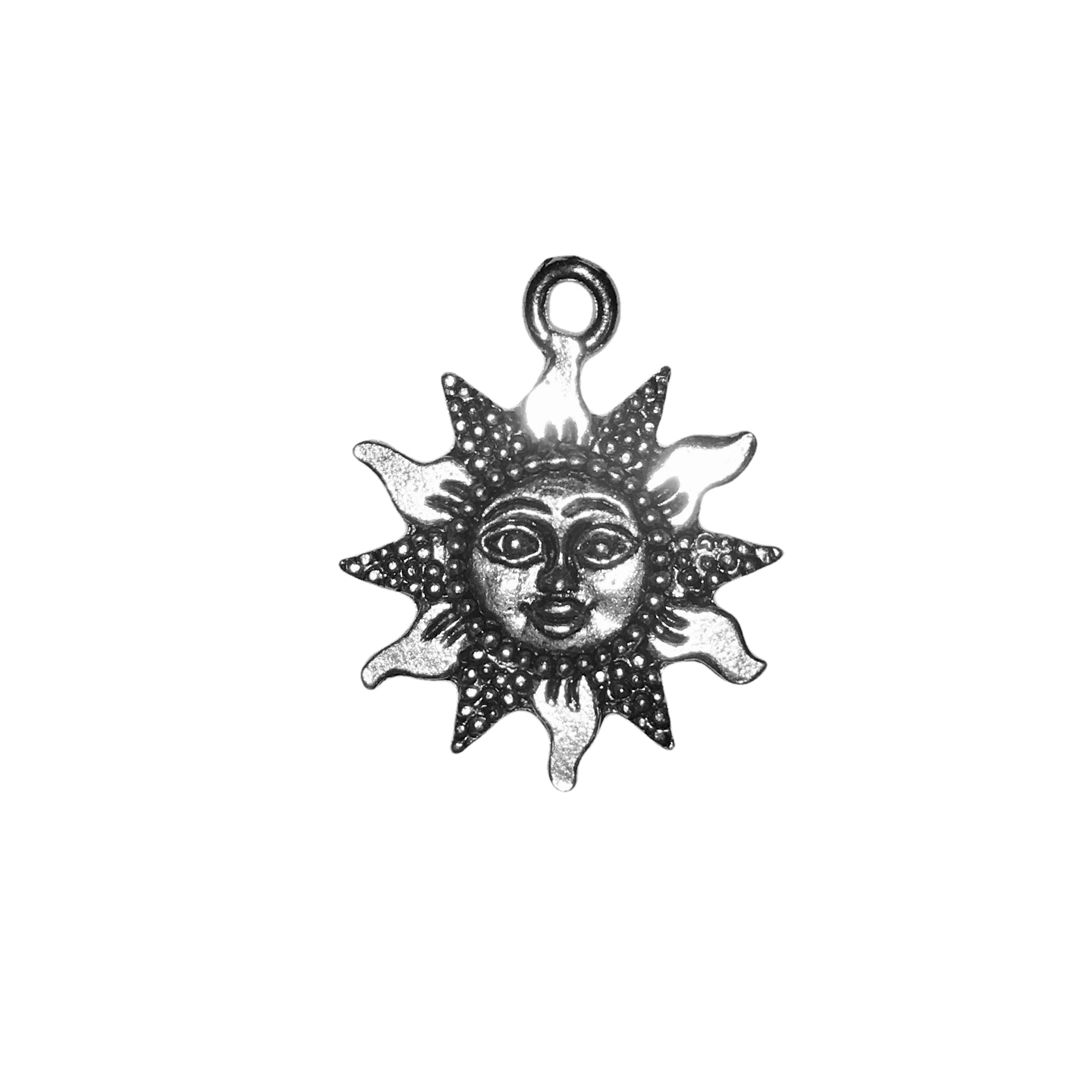 Sun with Face Charms - Qty 5 - Lead Free Pewter Silver - American Made