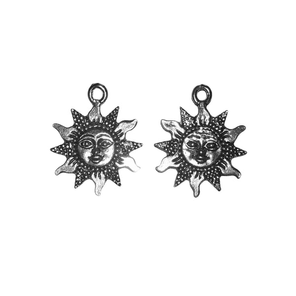 Sun with Face Charms - Qty 5 - Lead Free Pewter Silver - American Made