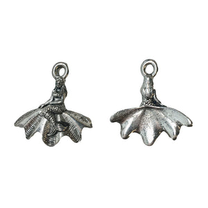 Mermaid on Shell Charms - Qty 5 - Lead Free Pewter Silver - American Made