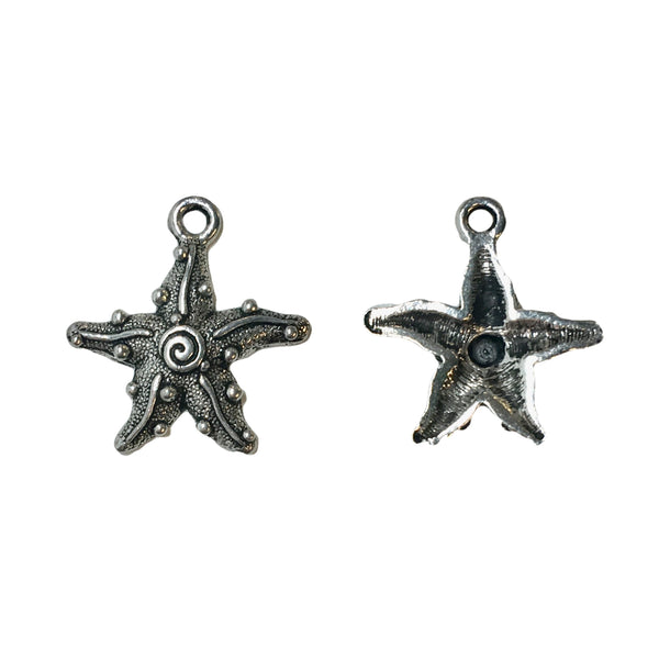 Spiral Starfish Charms - Qty 5 - Lead Free Pewter Silver - American Made