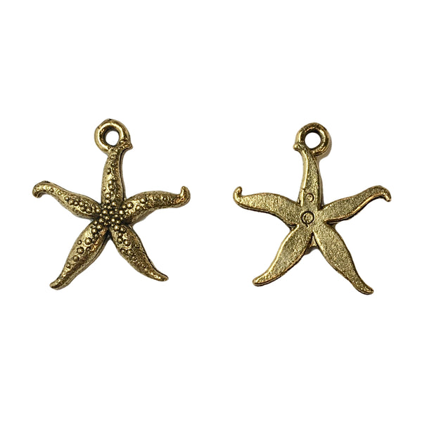 Thin Starfish Charms - Qty 5 - 24kt Gold Plated Lead Free Pewter - American Made