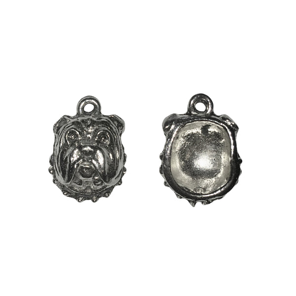 Bull Dog Head Charms - Qty 5 - Lead Free Pewter Silver - American Made