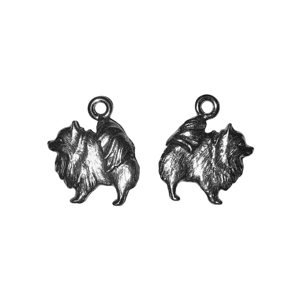 Pomeranian Dog Charms - Qty 5 - Lead Free Pewter Silver - American Made