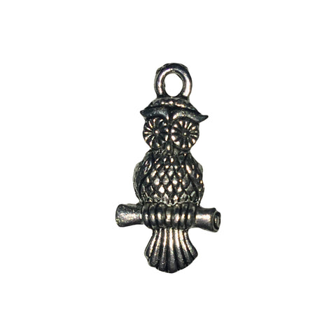 Owl with Scroll Charms - Qty 5 - Lead Free Pewter Silver - American Made