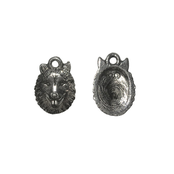Wolf Head Charms - Qty 5 - Lead Free Pewter Silver - American Made