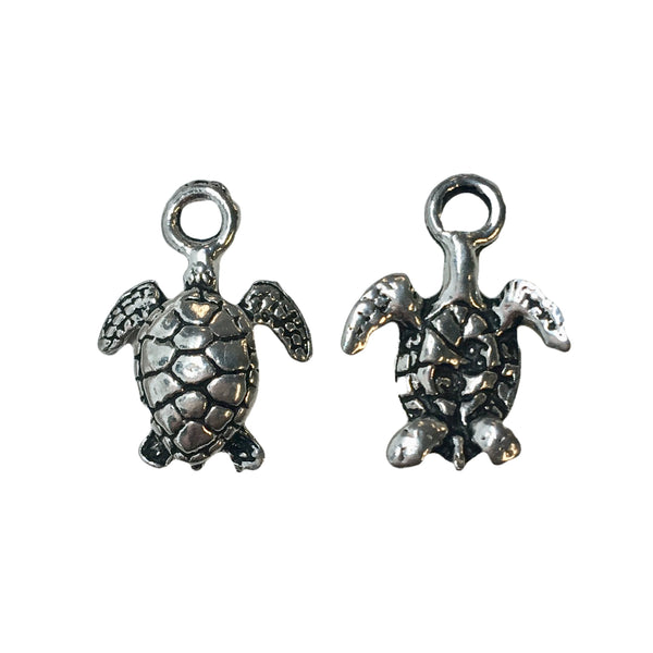Small Sea Turtle Charms - Qty 5 - Lead Free Pewter Silver - American Made