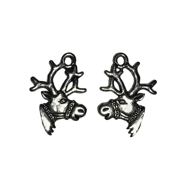 Reindeer Charms - Qty 5 - Lead Free Pewter Silver - American Made
