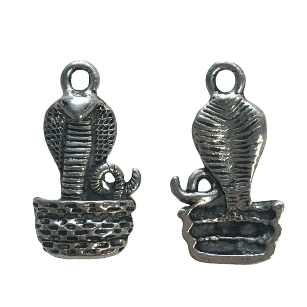 Cobra Snake in Basket Charms - Qty of 5 - Lead Free Pewter Silver - American Made