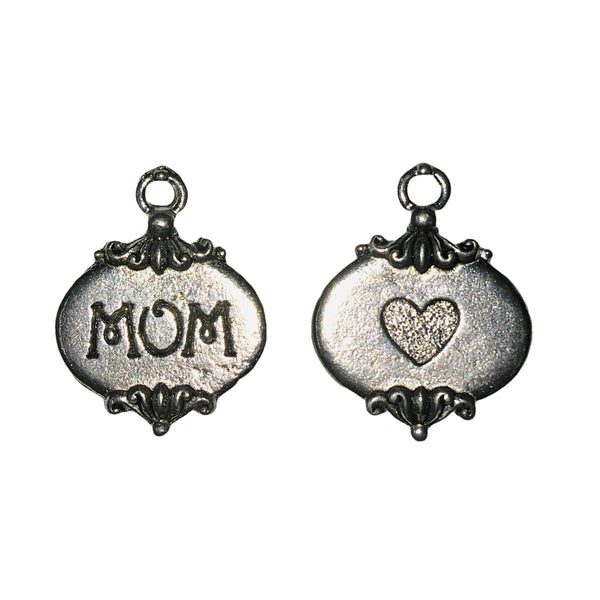 Mom Heart Charms - Qty 5 - Lead Free Pewter Silver