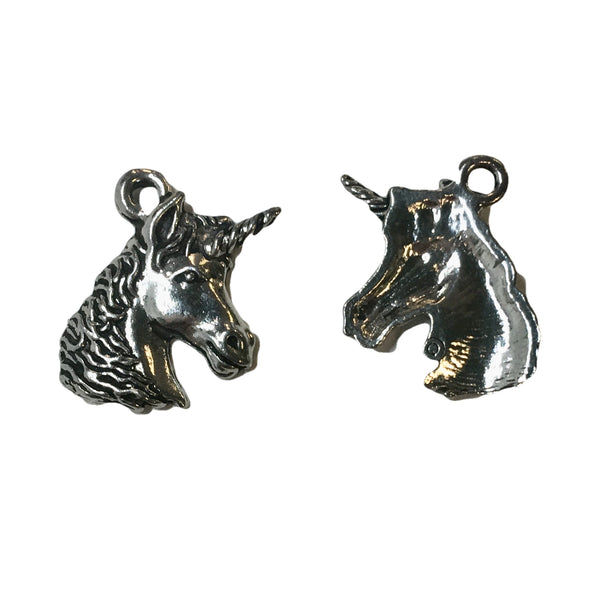 Unicorn Head Charms - Qty of 5 Charms - Lead Free Pewter Silver - American Made