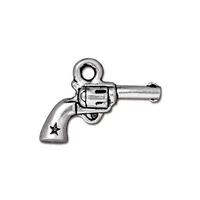 Six Shooter Gun Pistol Charm - Qty 5 Charms - Tierra Cast LEAD FREE Silver Plated Pewter
