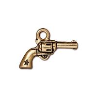 Six Shooter Gun Pistol Charm - Tierra Cast Lead Free 22kt Gold Plated Pewter